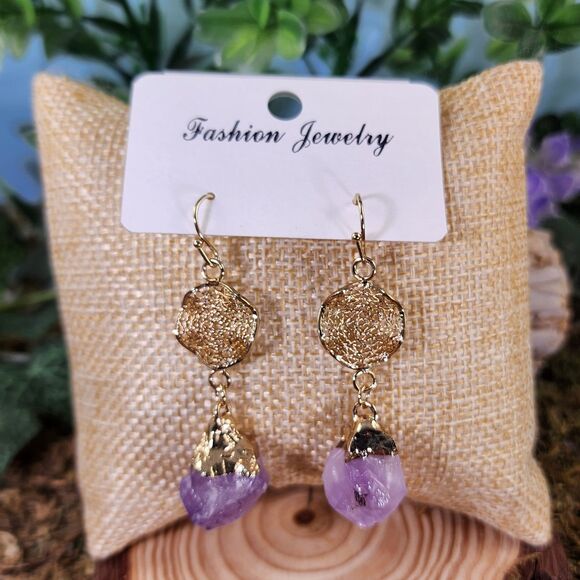 18K Gold Plated Amethyst Dreamcatcher Earrings #10 - Picture 1 of 1